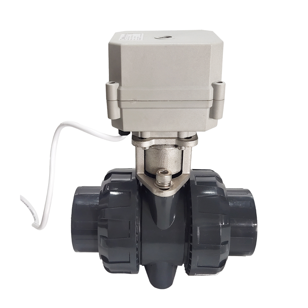 U-PVC 电动球阀二通活由壬连接，电动PVC阀门带10Nm执行器DC12V,DC24V,AC24V,220V 带指示带信号反馈
